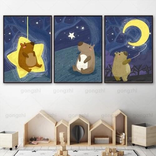 Cute Cartoon Canvas Print Painting Wombat Looking At The Stars Bedroom Living Room Children Room Wall Decor Hd Modern Poster