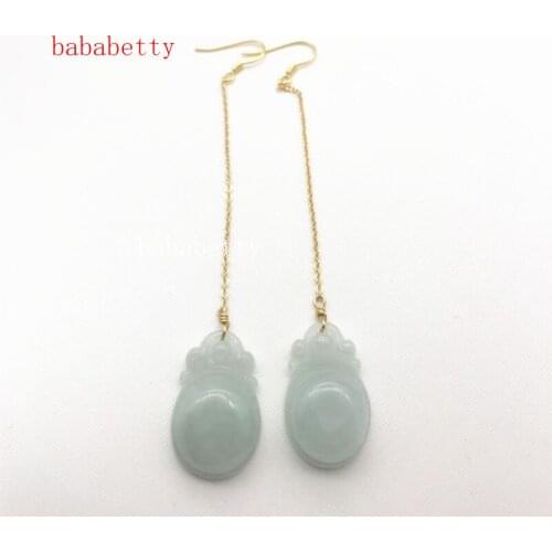 Fashion contracted New Natural Jades Good luck 14X24MM Handmade Swing Earrings