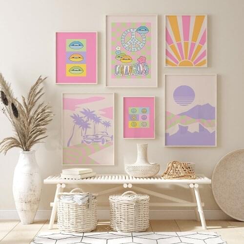 Trendy Gallery Wall Prints, Retro Art Print Bundle, Colorful Gallery Wall Art Posters, Boho Aesthetic Prints Dorm Poster