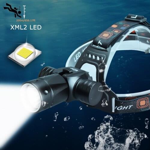 Powerful 18650 Headlamp Led Rechargeable Scuba Diving Fishing Mining Head Lamp Flashlight Head Underwater Head Torch Headlight