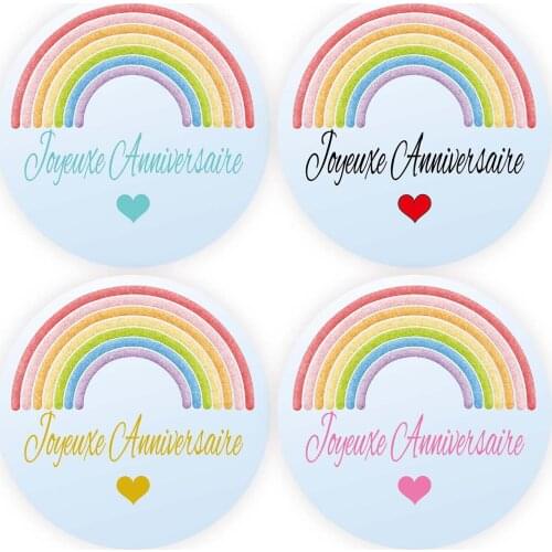 DouxArt 100 Pieces Stickers Joyeux Anniversaire, 4cm Rainbow Candy Birthday Party Decorations Communion Gift Seals Labels