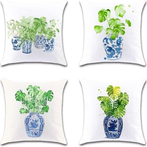 Plants leaves Ink printed White fabric Cushion covers Pillowcase Decoration for home sofa chair kids Boys Bedroom gift