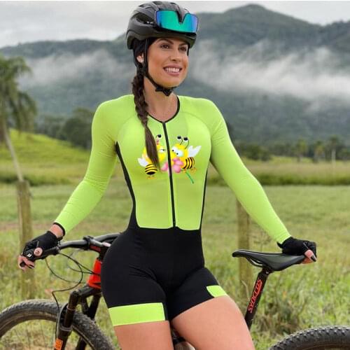 Famale Cycling Clothing Triathlon Monkey Jumpsuit Summer Bicycle Jersey Sets Long Sleeve Bike Skinsuit MTB Pro Team Ropa Ciclism