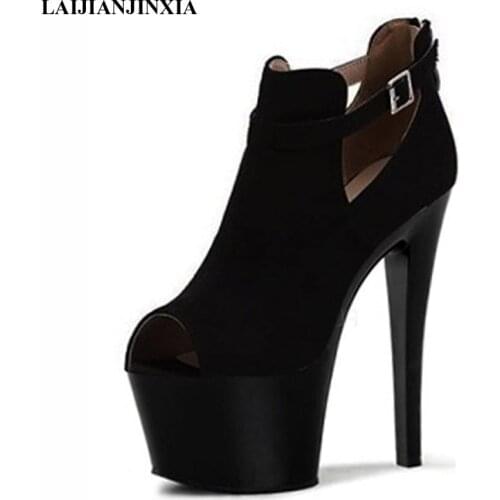 LAIJIANJINXIA New Spring Sexy Women Pole Dancing Ankle Boots 17cm High Heels Platform Shoes Wedding Party Dress Dance Shoes