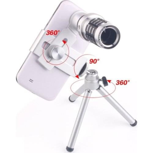 Mini Telescope Mobile Cell Phone Camera Lens With Tripod Stand Zoom 12X Wide Viewing Angles For iPhone 6 6s Galaxy S7 Universal