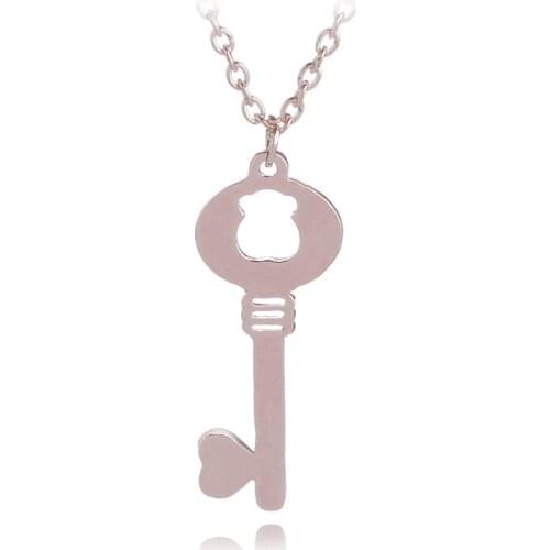 Hollow bear love heart key necklace love heart lock unique symbol key necklace love unlocking tool animal key necklace jewelry