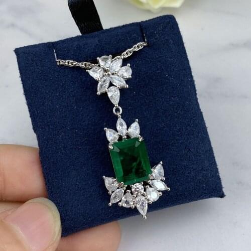 925 Sterling Silver Simulated Moissanite Emerald Cut Gemstone Wedding Fine Jewelry Engagement Pendant Necklace