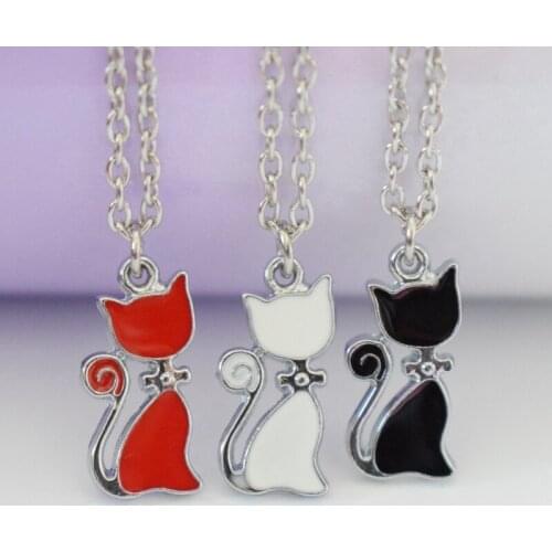 3 Color Red Black White Pet Cat Pendant Necklace Women Elegant Jewelry Christmas Gift For Friends