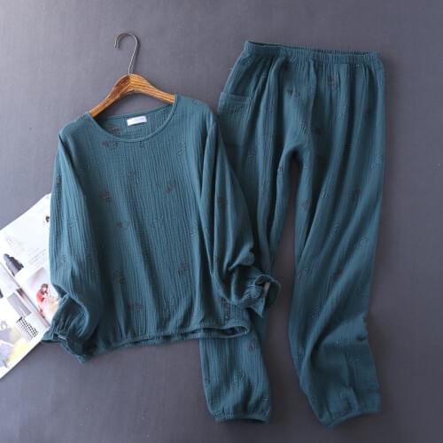 Pure Cotton Pajamas Set Print Femme Sleepwear Long Sleeve Shirt Pants Winter 2020 Fashion Casual kPaCotAkoWka Women Homewear