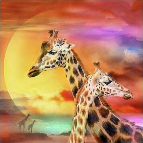 Full Drill Mosaic embroidery cross stitch Giraffes & Sunset home decor gift round 5D diy diamond painting free cross stitch kits