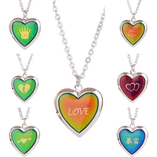 Colorful Rainbow Mood Heart Necklace Lover Photo Picture Frame Locket Color Change Pendant For Lover Romantic Jewelry Gift