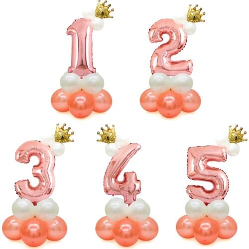 1 set Rose Gold Number Foil Ballons Happy Birthday Balloons Baby Shower Kids Birthday Party Decorations crown number ballons set
