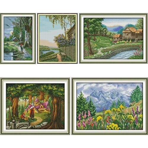 Stamped Cross-Stitch Kits A World Outside Garden Printed 11CT 14CT Counted Patterns Crafts Home Decor Embroidery Needlework Sets