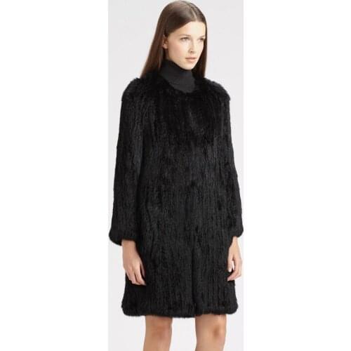 Real Fur Thick Knitted Rabbit Fur Coat Whit Pocket Long Rabbit Fur Jacket Women Winter Coat Top Quality