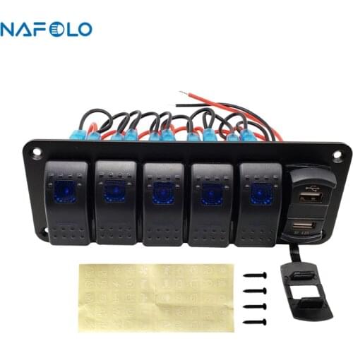 Toggle Rocker LED Switch Panel Digital Voltmeter Dual USB Port 12V Outlet Combination LED Switch Car Marine Boat