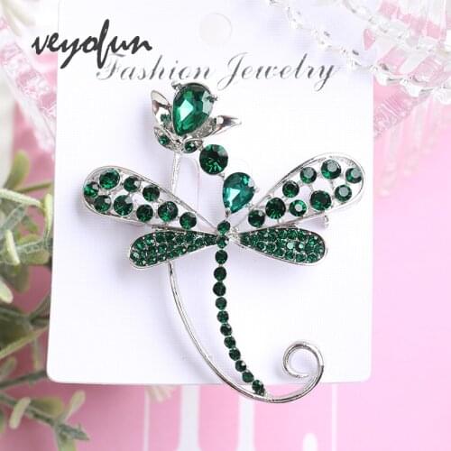Veyofun 4 Colour Dragonfly ZA Crystal Brooches for Women Rhinestone Fashion Jewelry Pins Gift