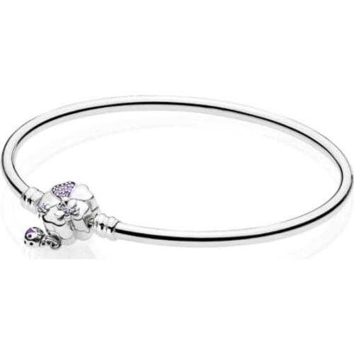 Authentic 925 Sterling Silver Wildflower Meadow Floral Clasp Smooth pandora Bracelet Bangle Fit Women Bead Charm Diy Jewelry