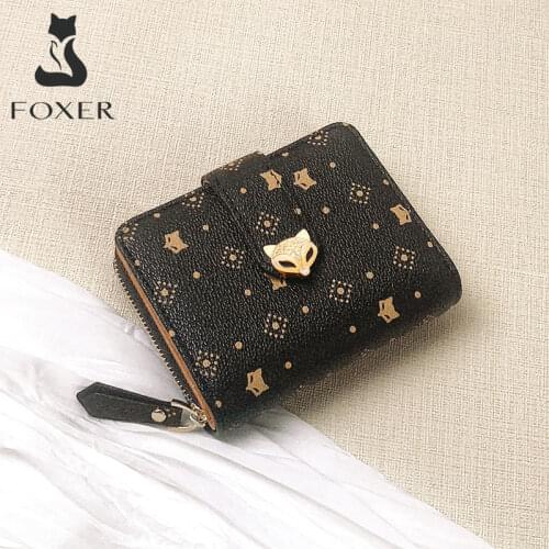 FOXER Womens Fashion Small Wallet PVC Leather Large Capacity Card Slot Female Coin Pocket Bifold Clutch Money Bag Key Holder