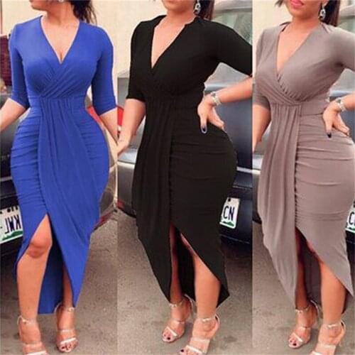 2021 Sexy Black Party Dress 2XL Women Sexy Deep V Neck Elegant Dress Tight Slim Midi Skinny Package Hip Vintage Dress