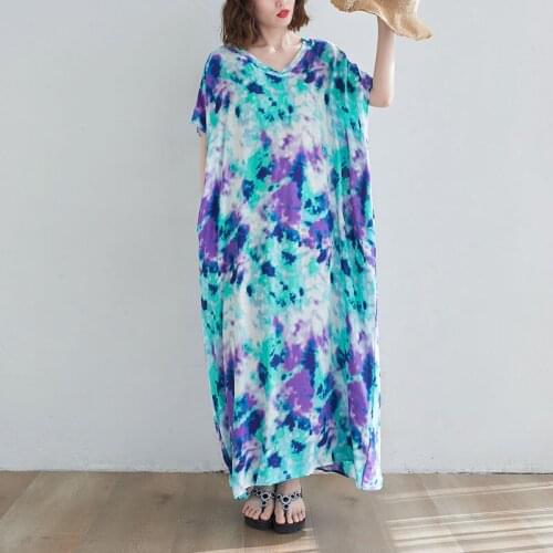Plus Size Women Dress 2021 Summer New Cotton Maxi Long Dresses Robe Female Beach Tie Dye Holiday Lady Vestidos Sundress 4XL 5XL
