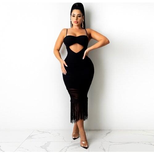 Sheer Mesh Tassels Patchwork Pleated Party Dress Women Spaghetti Strap Cut Out Bandage Dress Elegant Black White Mermaid Dress