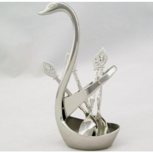 1Set Creative Stainless Steel Swan Dinnerware With Diamond Salad Fruit Fork Western Tableware Kitchen Kids Cutlery Set KV 044