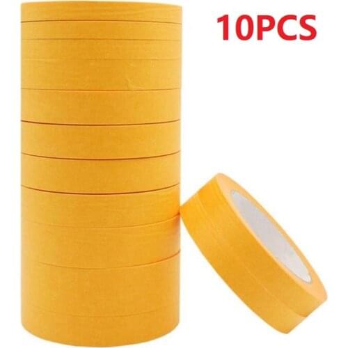 10pcs Spray Paint For Decoration Pater Tape Yellow Masking Tape Automotive Refinish Masking Tape Cars Auto Body Paint Tape 50M
