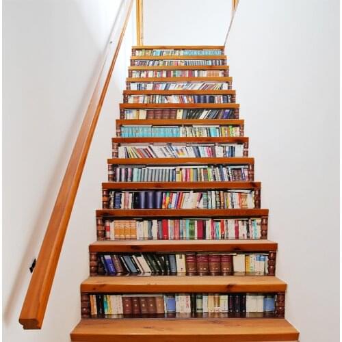 13pcs/set Bookshelf 3D Stair Stickers Waterproof Removable Self-adhesive DIY Wall Floor Decals Stickers Home Decor 18*100cm