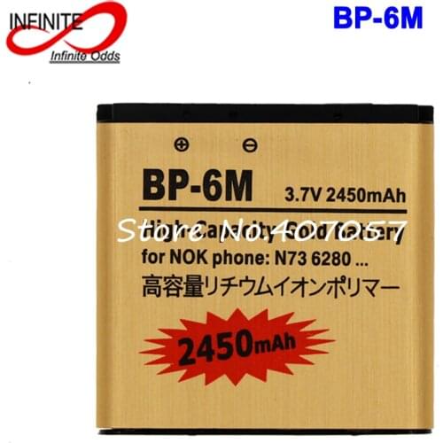 2450mAh BP-6M Gold Battery For Nokia N93 3250 6151 6233 6234 6280 6288 9300 9300I N73 N77 BP 6M 6282