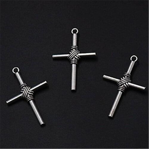 4pcs Silver Color Sacred Cross Charm Alloy Pendant Religious Necklace Bracelet DIY Metal Jewelry Findings 49*32mm A1155