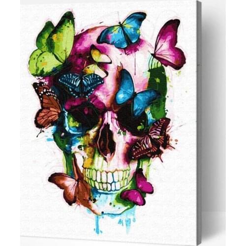 40x50CM Skull and butterfly Oil Painting By Numbers Nature Wall Pictures For Living Room Framed DIY pictures by numbers Decor