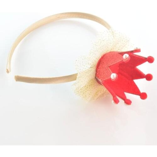 48pcs/lot DIY Boutique Girl Khaki Headband with Felt Crown Pearl Dotted and Mesh Handmade Photography Props FDA132