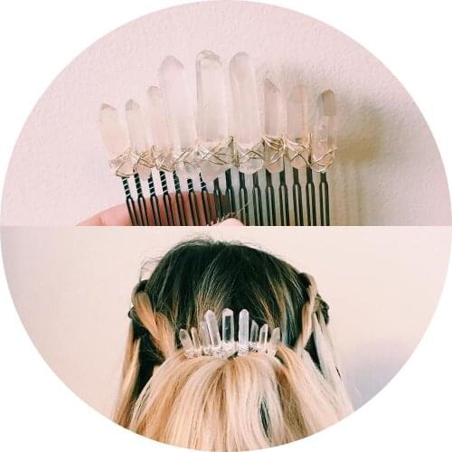 Artilady Crystal Tiara Hair Combs Raw Quartz Headband Wedding Crystal Comb Bridal Hair Accessories Healing Hairpins Jewelry Gift