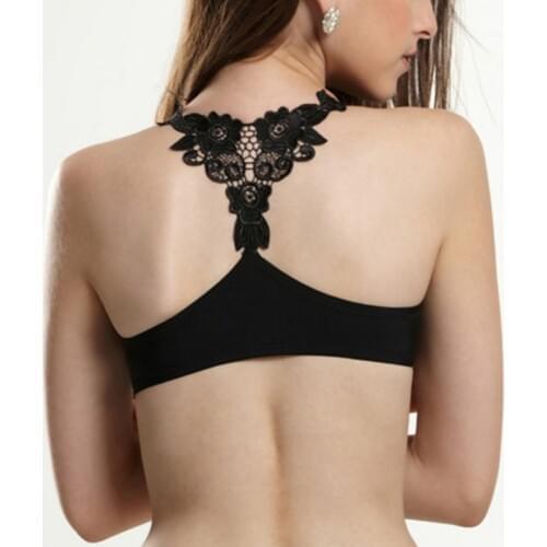 Sexy Lace Bralette Backless Bra Women Y-line Adjustable Straps Bandage Bras 3/4 Cups Super Push Up Embroidery Bra Wire Free