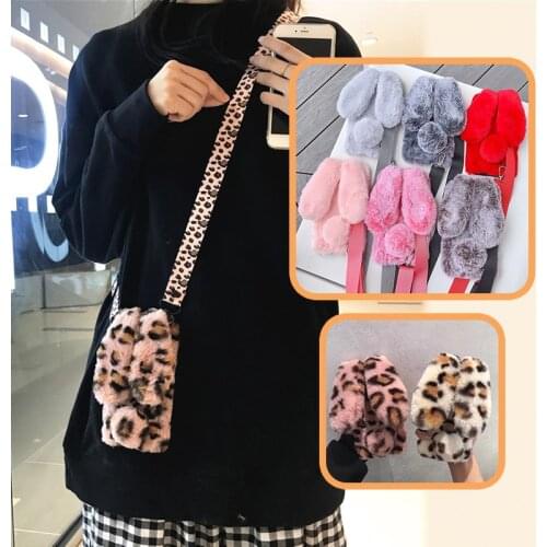 Crossbody Strap Lanyard Rabbit Fur Case for Huawei Honor 8 9 10 Lite 10i 20i 20 Pro Fluffy Bunny Soft Cover