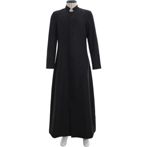 Cosplaydiy Womens Style Wicca Pagan Ritual Robe Costume Clergy Cassock Roman Orthodox Long Tabard Single Breasted Button Robe