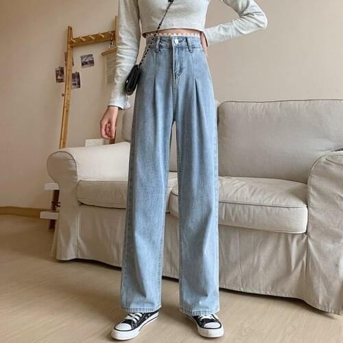 Spring Autumn Korean Fashion Wide Leg Women Demin Pants Casual Chic Floral Lace Straight Roll Up High Waist Loose Female Jeans
