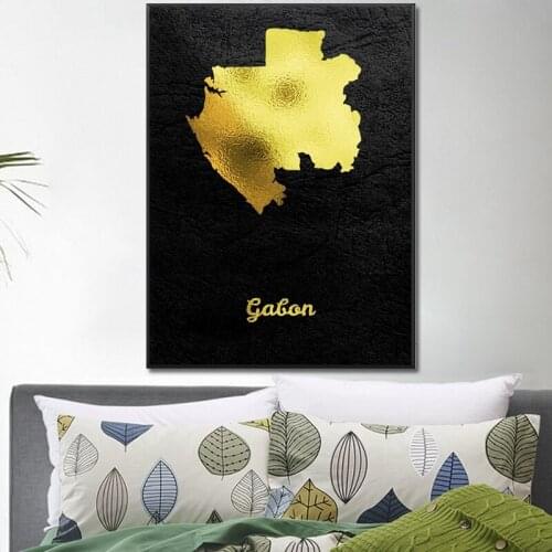 Classic Golden Map Gabon Canvas Painting Art Print Poster Picture Wall Modern Simple Bedroom Living Room Decoration
