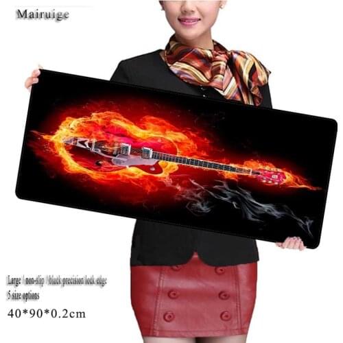 Mairuige Store New Super Large Size 30x80cm 40x90cm Fire Guitars Mouse Pads Speed Computer Gaming Mause Pad Lock Edge Table Mat