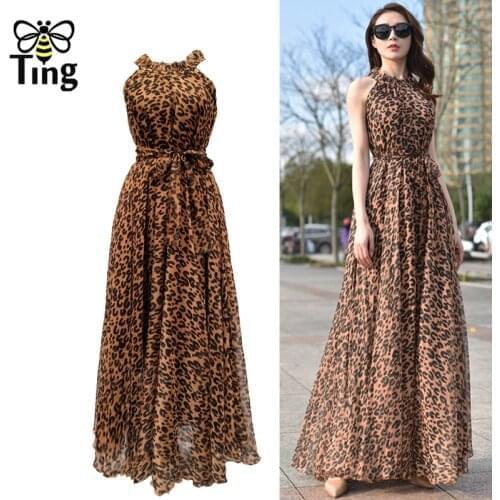 Tingfly Fashion Vintage Leopard Chiffon Summer Women Long Dress Zevity Lady Large Size Loose Vestidos Robes Pregnancy Dress Chic