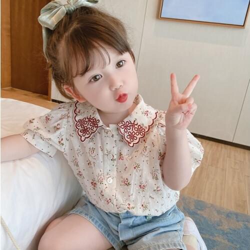 Summer Toddler Girls Fashion Floral Print Short Sleeve Tops for Girl 2 3 4 5 6 Years Baby Kids Clothing Korean Children Shirts