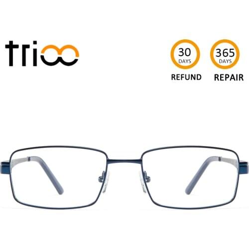 TRIOO Metal Blue Reading Prescription Mens Glasses Graduate Computer Myopia Degree Eye Glasses Square Astigmatism Spectacles