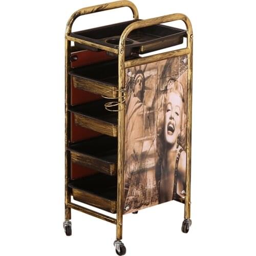 Multi-layer mobile storage rack special for hairdressing and hairdressing barbershop ironing tool bar-bar and retro small cart