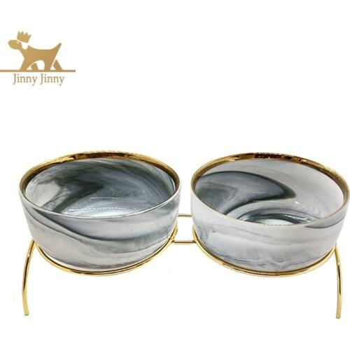 Marble Ceramic Dog Bowl Raised，Double Bowls For Dogs ，For Pet Food Water，Easy to Clean，Dropshipping Center #Jinny Jinny-JJ05