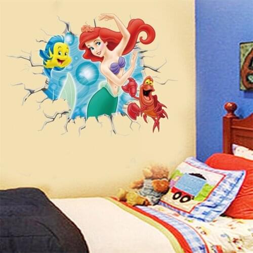 Cartoon Underwater princess Wall Stickers For Kids Room Girl Birthday Gift Bedroom Wall Decoration Movie Posters Door Sticker