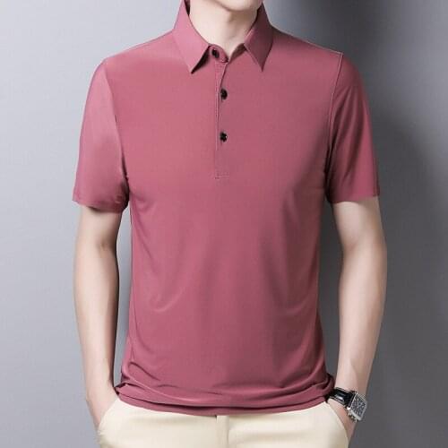 Middle-aged mens solid-colored lapel ice wire short-sleeved POLO shirt, middle-aged thin polo shirt, top male