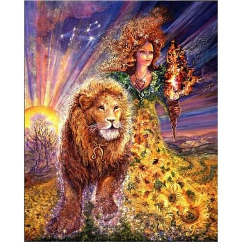 Lion Animal sunflower goddess,Needlework Cross stitch Aida Stylish for Embroidery kits,Kid Patterns Cross-Stitching,DIY Handmade