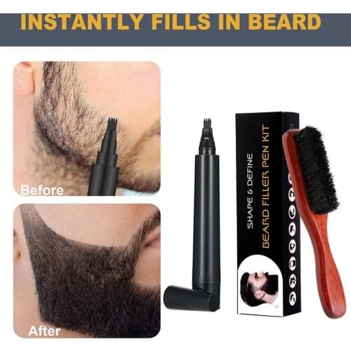 Beard Filler Pen Waterproof Beard Pen And Beard Brush Filler Pencil Combination Coverage Enhancer Lasting Repair MoustacheShape