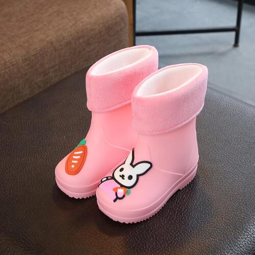 Kids Rain Boots Boys Waterproof Children Water Shoes Girls Rubber Boots Cartoon Rabbit/Unicorn Four Seasons Removable Non-slip