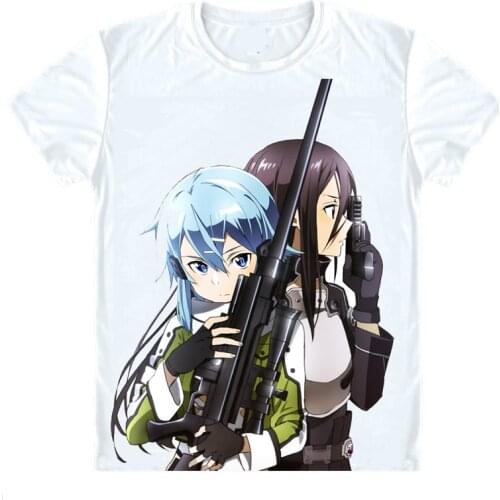 Sword Art Online Sodo Ato Onrain SAO T-Shirts Short Sleeve Shirts Anime Manga Asada Shino Sinon Hecate Yui Cosplay Shirt